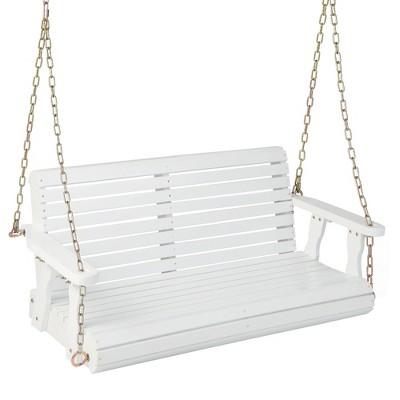 Tangkula 2-Person Porch Swing Chair Wooden Garden Swing Bench w/ Adjustable Chains