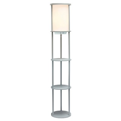 62.5" Gray Modern Shelf Etagere Floor Lamp with USB Ports