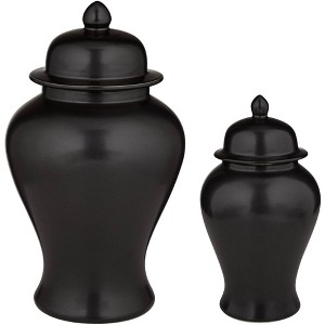 Dahlia Studios Alfano Onyx Black Ceramic Ginger Jar Urn Set of 2