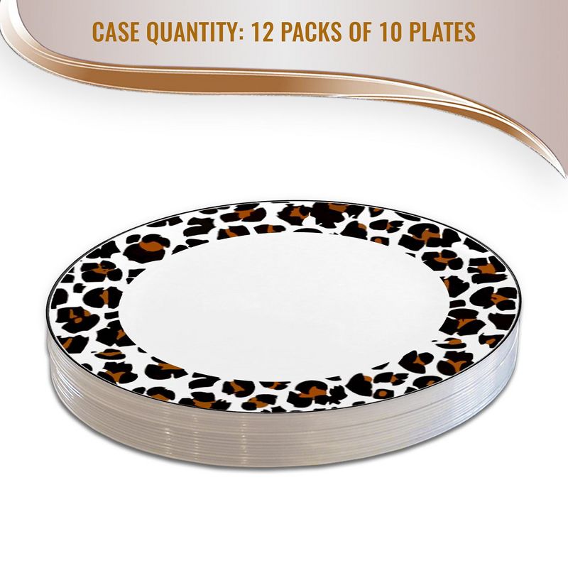 Smarty Had A Party 10.25" White with Black and Brown Leopard Print Rim Round Disposable Plastic Dinner Plates (120 Plates), 3 of 9