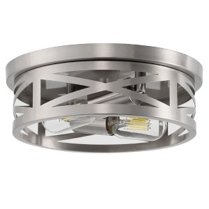 DORESshop 11 in. 2-Light Nickel Farmhouse Flush Mount with Drum Metal Cage Shade for Entryway Bedroom - 1 of 4
