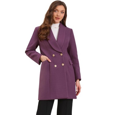 INSPIRE CHIC Women's Winter Double Breasted Lapel Neck Long Sleeve Outerwear Overcoat