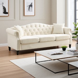 3+2 Velvet Chesterfield Tufted Sofa Set with Nailhead Trim & Pillows - 1 of 4