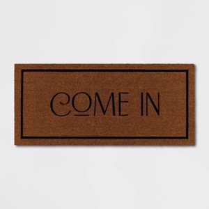 1'8"x4' 'Come In' Coir Doormat Natural - Threshold™: Outdoor Welcome Mat, Front Door, Medium Pile, Rectangle - 1 of 4