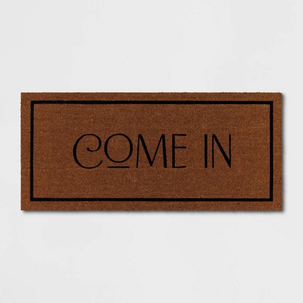 1'8"x4' 'Come In' Coir Doormat Natural - Threshold™: Outdoor Welcome Mat, Front Door, Medium Pile, Rectangle