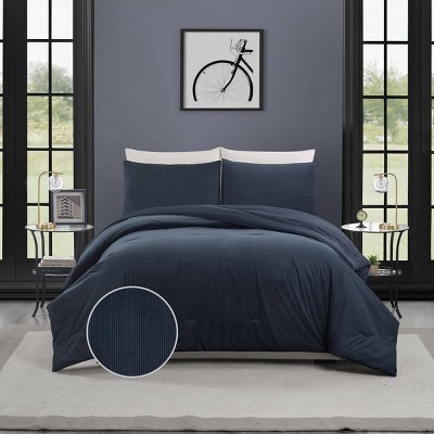 Teen Full/Queen Corduroy Comforter Set Blue - Makers Collective: Recycled Polyester, OEKO-TEX Certified, Teen Bedding