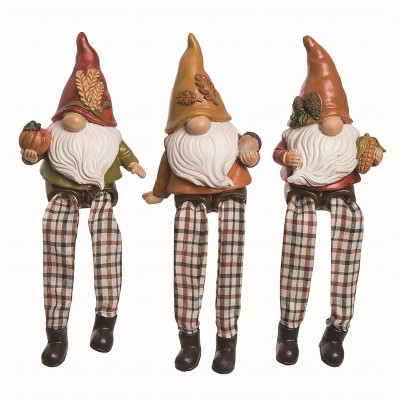 Transpac Resin Harvest Gnome Sitter Figurine Set of 3 for Fall Tabletop Decor Easy Care Gift in Vibrant Orange Colors