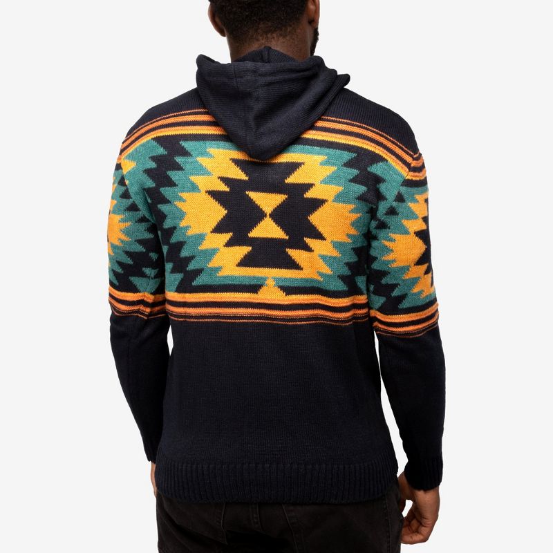X RAY Men's Slim Fit Knitted Hoodie Sweater, Casual Aztec Hooded Pullover Top, 2 of 7
