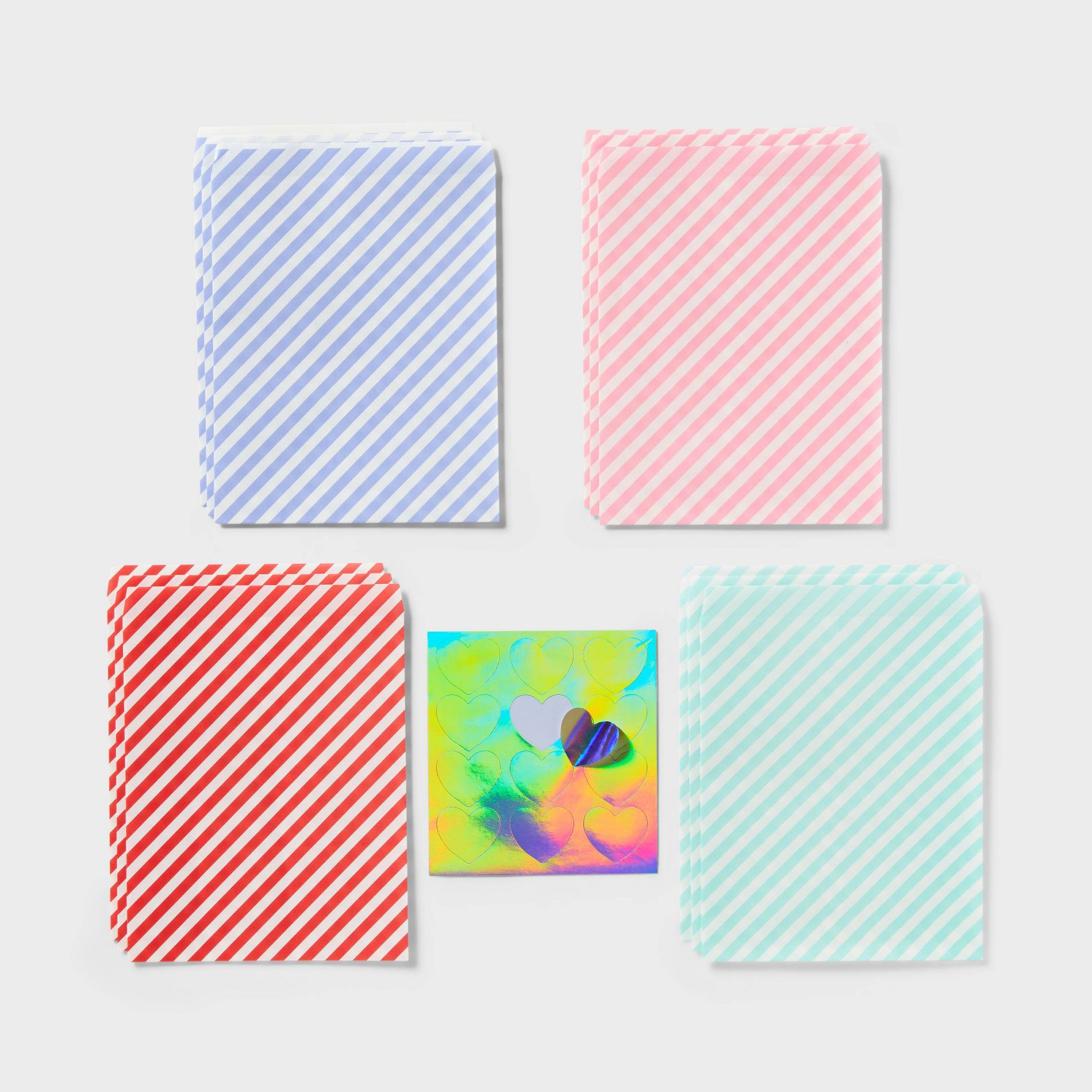 12ct Valentine's Day Striped Foldover Treat Bags with Heart Seals Colorful - Spritz™
