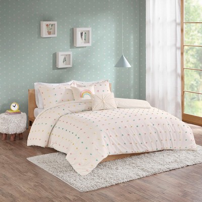 Full/Queen Multicolor Cotton Jacquard Pom Pom Comforter Set