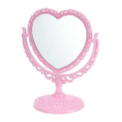 Unique Bargains Love Heart Shaped Double Sided 360° Rotating Makeup Mirror  1 Pc Pink : Target