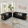 89"-Seater & 69" Loveseat Velvet Luxury Tufted Sofa Set with Embroidered Texture, Gold Stainless Steel Trims and 7 Decorative Pillows - 2 of 4