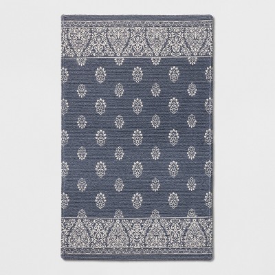 2'6"x4' Block Print Braided Accent Rug Gray - Threshold™