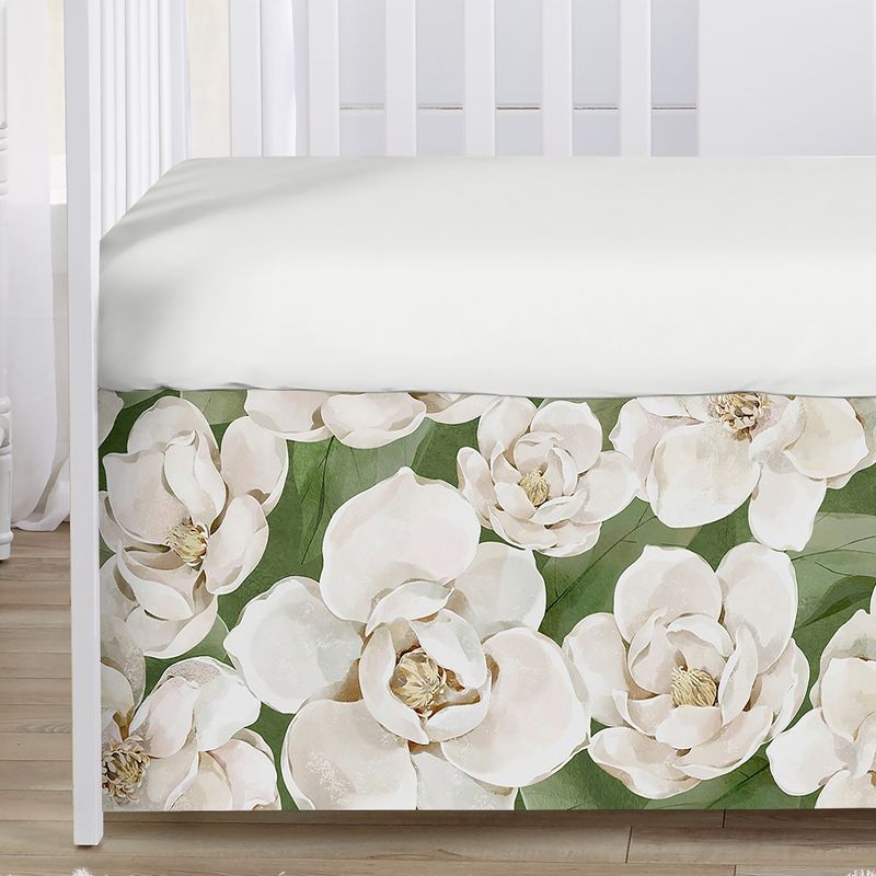 Sweet Jojo Designs Girl Baby Crib Bed Skirt Watercolor Magnolia Green and Ivory, 4 of 5