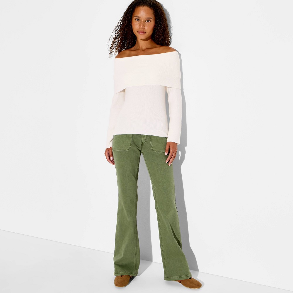 Women's Off the Shoulder Pullover Sweater - Wild Fable™ Off-White Striped XXS