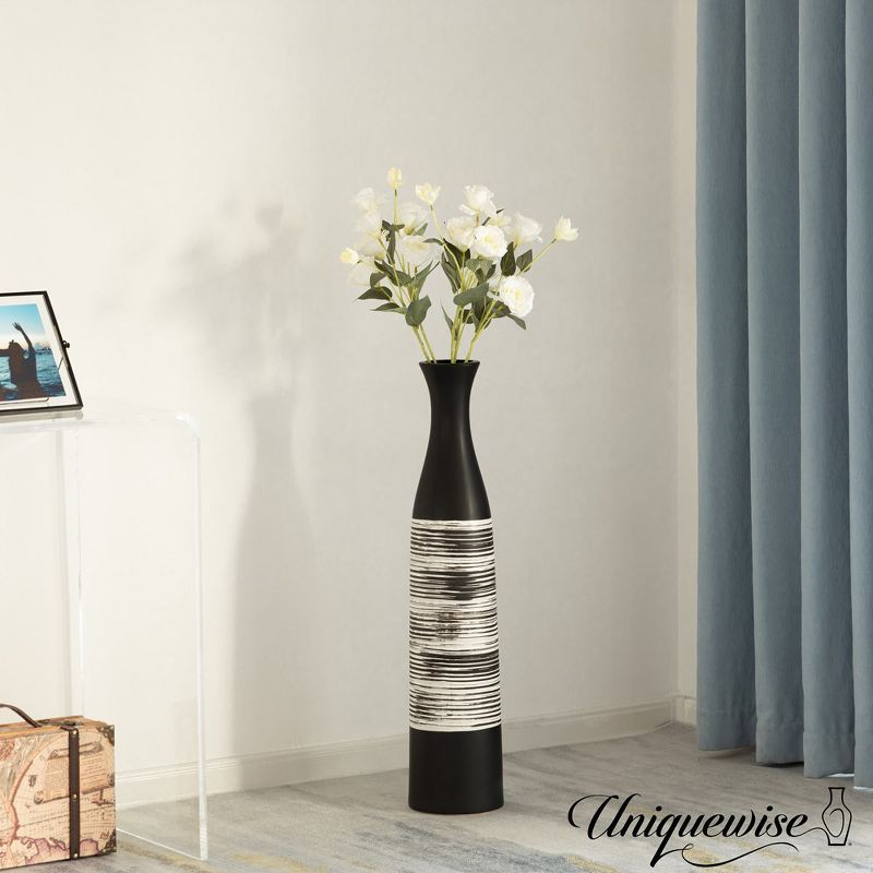 Uniquewise  Handcrafted Black and White Waterproof Ceramic Floor Vase - Neat Classic Bottle Shaped Vase, Freestanding Design, 4 of 7