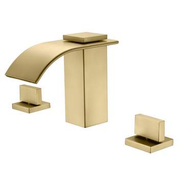 Sumerain Two Handle Roman Tub Faucet 3 Hole Waterfall Bathtub Faucet Brushed Gold with  Brass Valve