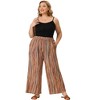 Agnes Orinda Women's Plus Size Boho Palazzo Elastic Waist Stripe Wide Leg Lounge Pants with Pocket - 4 of 4