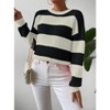 Coolmee Women's Fall Long Sleeve Striped Color Block Comfy Loose Crew Neck Knitted Pullover Sweater - 3 of 4