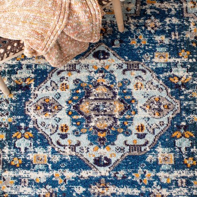 Madison Dark Blue and Ivory Synthetic Runner Rug