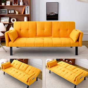 QingMoon 70" Convertible Sofa Bed, Foldable 2-Seater Futon Couch, with 2 Cup Holders, 2 Pillow and Side Storage for Living Room, Apartment - 1 of 4