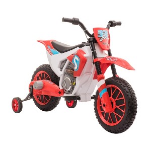 Aosom 12V Kids Motorcycle Dirt Bike Electric Battery-Powered Ride-On Toy Off-road Street Bike with Charging Battery, Training Wheels Blue - 1 of 4