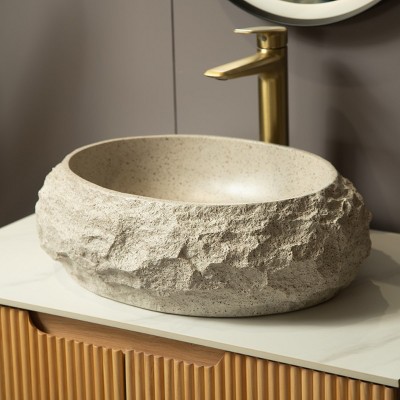 20" Irregular Oval Resin Bathroom Sink with Stone Pattern, Modern Vessel Basin for Bathroom Vanity – The Pop Home
