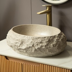 20" Irregular Oval Resin Bathroom Sink with Stone Pattern, Modern Vessel Basin for Bathroom Vanity – The Pop Home - 1 of 4