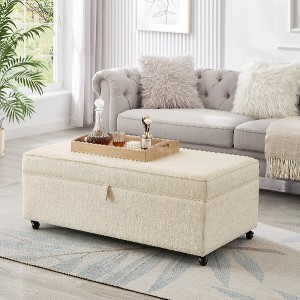 Lyngins Modern Large Sofa Storage Ottoman with Wheels, Linen Fabric Storage Bench, Couch Ottoman with Storage, Work as Coffee Table, 400 lbs Capacity - 1 of 4
