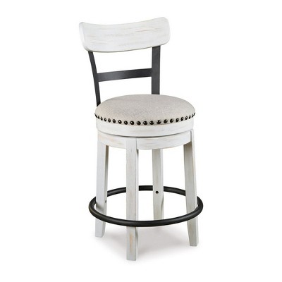 Royal Hampton Round Cushioned Seat White Wood, Zane 25 Inch Swivel Counter Height Stool, White & Black