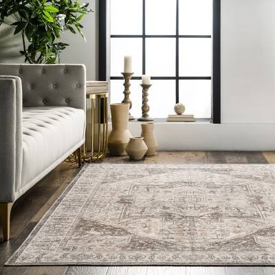 Elegant Gray Medallion 4' x 6' Easy-Care Synthetic Area Rug