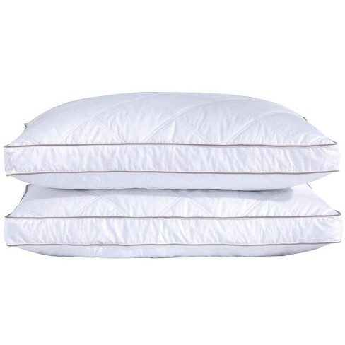 Quilted Gusseted Goose Feather Down Pillow Set of 2, Oval Gusset,  Standard/Queen - Foods Co.