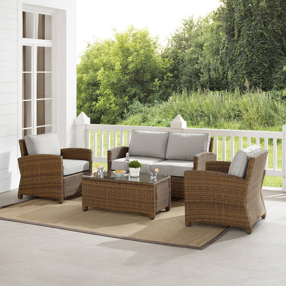 Photos - Garden Furniture Crosley Bradenton 4pc Outdoor Wicker Conversation Set: Steel Frame, Tempered Glass 