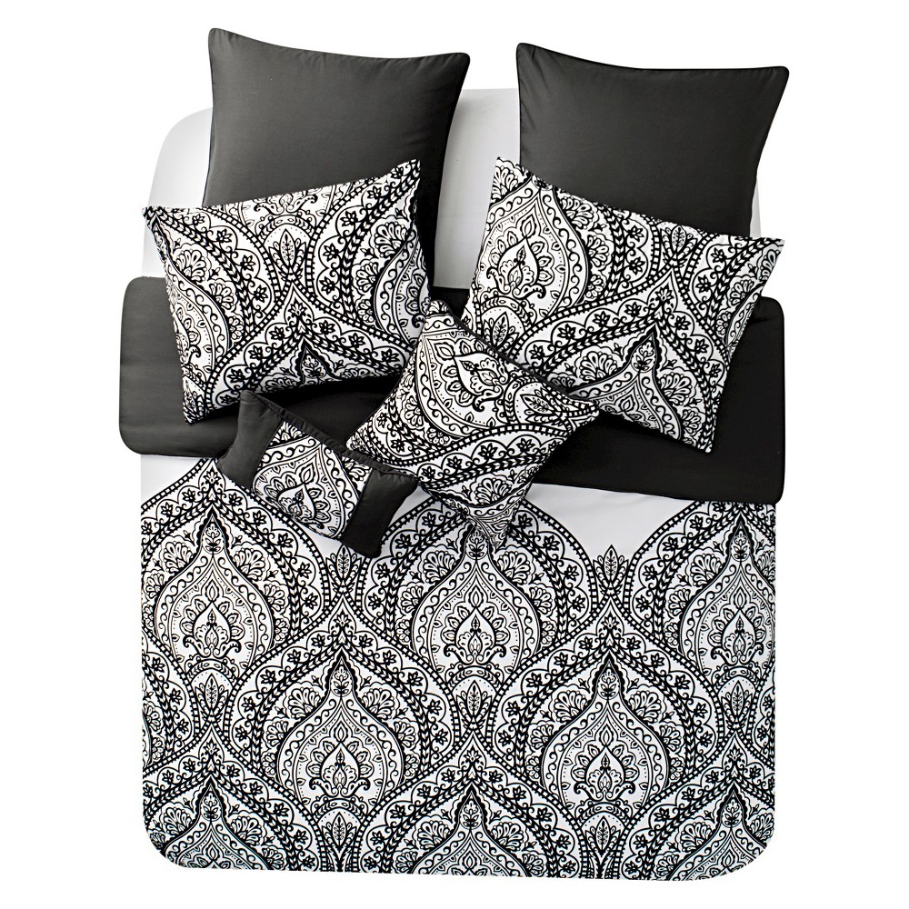 UPC 735732195235 Black&White Flocked Paisley Comforter Set (Queen) 7