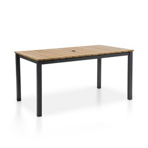 Greemotion 59" Mackay FSC Teak Wood & Metal Rectangle Outdoor Dining Table with Umbrella Hole Natural: Scandinavian Style, Seats 6 - 1 of 4
