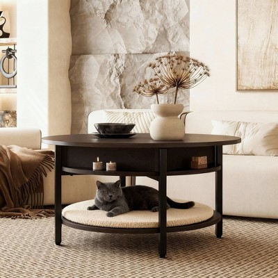 WOWLIVE 27"W Lift-Top Wood Coffee Table, Small Round Cocktail Table with Storage for Living Room, CT007