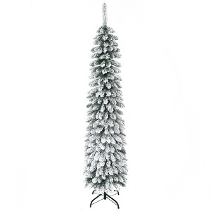 NAYSAYE 6ft Pencil Snow Flocked Artificial Christmas Tree Slim Branches for Home Holiday Decoration, Green, 18"*18"*70.8" - 1 of 4