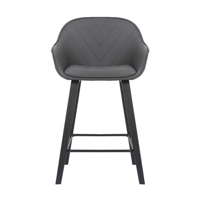 Contemporary V-Design 26" Faux Leather & Wood Counter Stool in Gray