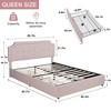 VECELO Queen/Full Size Bed Frame with Storage Drawers & Charging Ports, Upholstered Platform Bed Frame with Adjustable Headboard, Beige - image 3 of 4