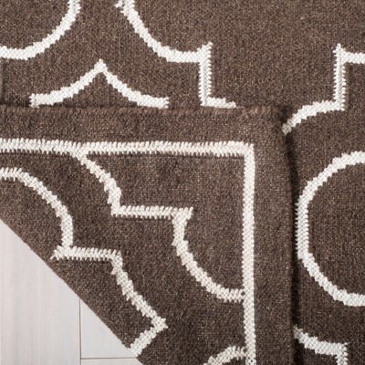 Brown and Ivory Geometric Wool Flatweave 8' x 10' Area Rug