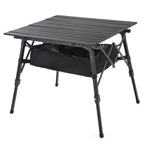 Arrowhead Height-Adjustable Aluminum Roll-up Folding Camp Table with Under-Table Mesh Storage and Carry Bag, Black - 1 of 4