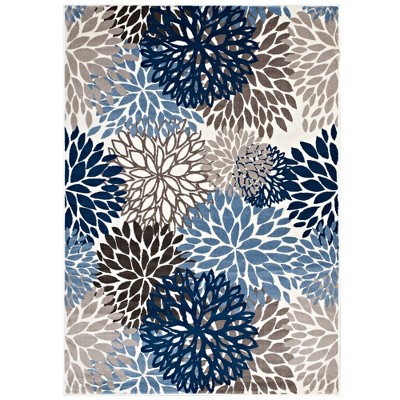 Blue and Beige Floral Synthetic 4' x 6' Area Rug