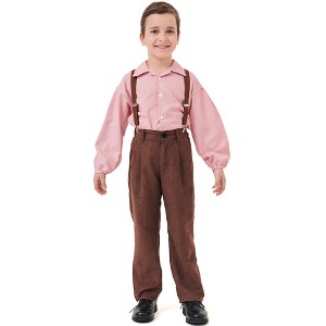 Kids Pioneer Pantset Boys Villager Long Sleeve Top and Overalls Colonial Shirt - 1 of 4
