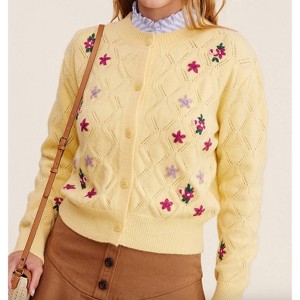 Women's Pop Floral Sweater Weaved Cardigan - Listicle - 1 of 4