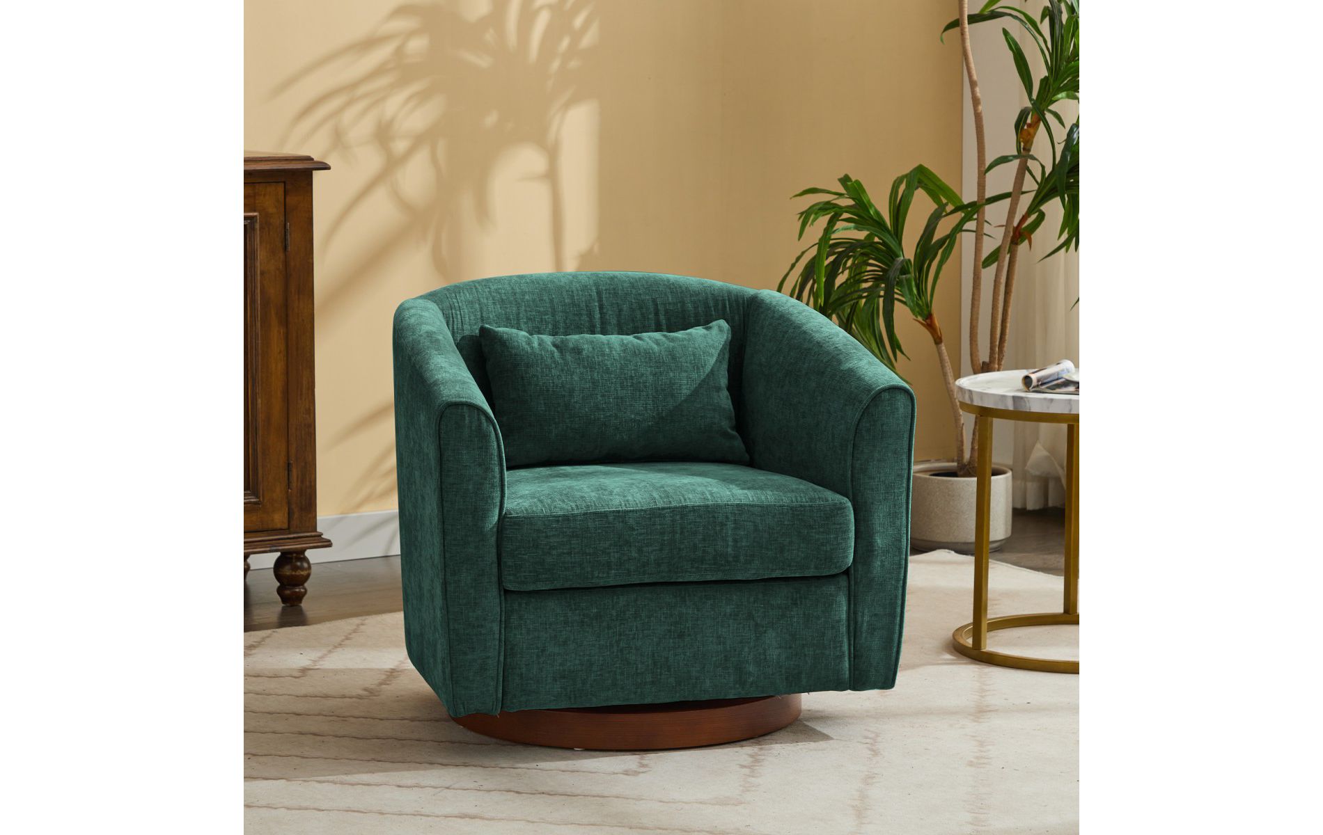 Green Swivel Accent Chair Swivel Occasional Chair Comfy Swivel Barrel Chair Sofa Chairs With Wood Base Side And Wide Upholstered-Cuddlewood