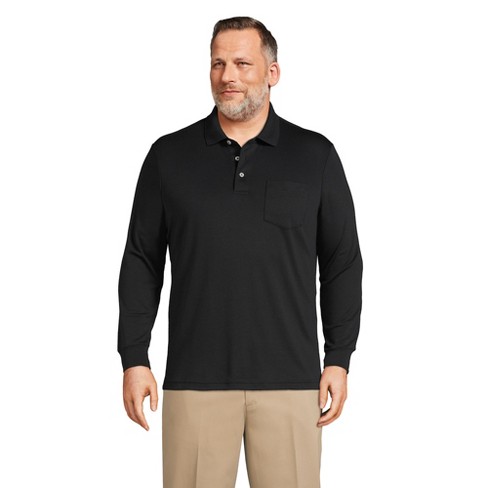 Lands' End Men's Big and Tall Long Sleeve Super Soft Supima Polo Shirt with  Pocket - 3X Big Tall - Black