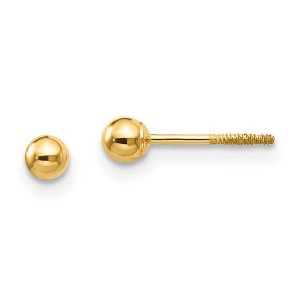 Black Bow Jewelry 3mm Polished Ball Screw Back Stud Earrings in 14k Yellow Gold - 1 of 4