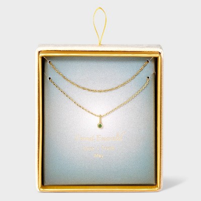 14K Gold Dipped Genuine Stone Pendant Necklace - A New Day™