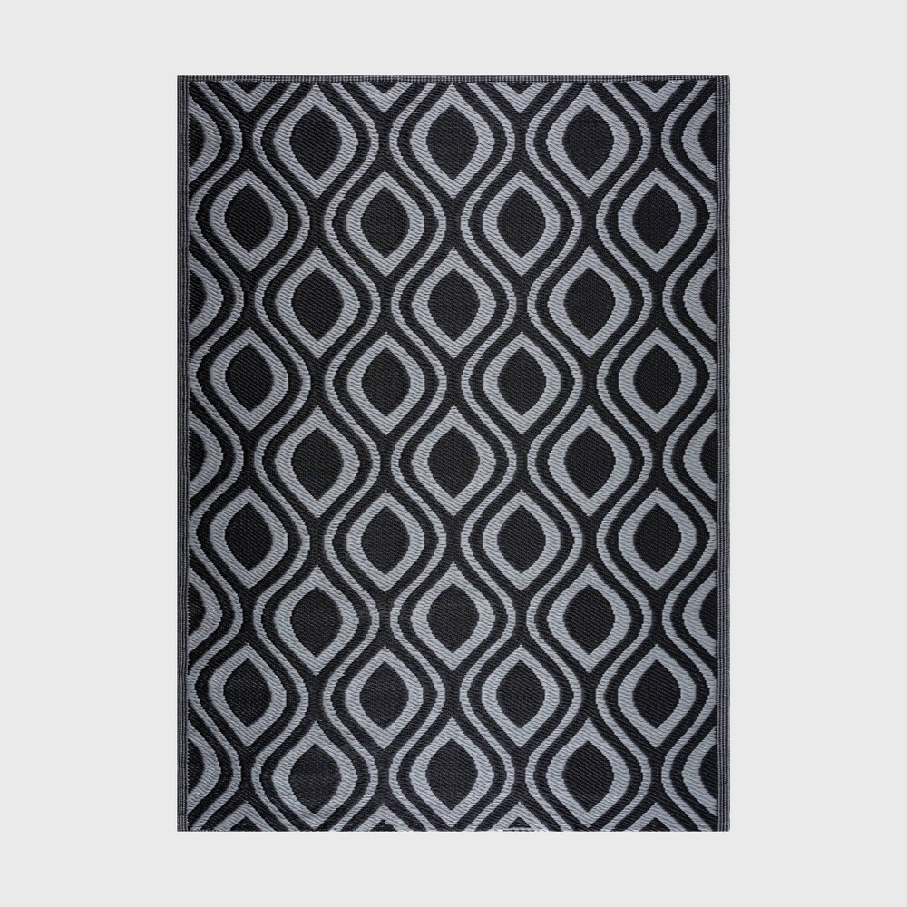 Photos - Area Rug Playa Rug 4'x6' Venice Plastic Rectangle Woven Indoor Outdoor Floor Mat - Black and Gray: UV & Water Resistant, Polypropylen