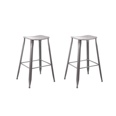 Gunmetal Gray Saddle Backless Metal Barstools, Set of 2